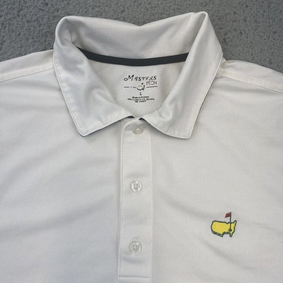 Masters Tech Polo Shirt Men’s Large Short Sleeve Performance Golf White Black - Picture 2 of 9